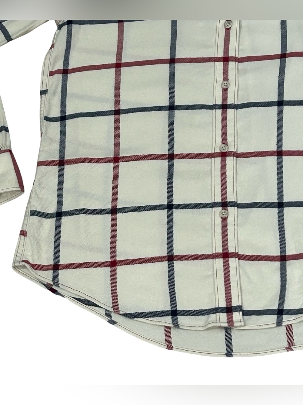 Faherty Womens M Cream Burgundy Navy Plaid Flannel Button Down Shirt Country - Picture 6 of 12